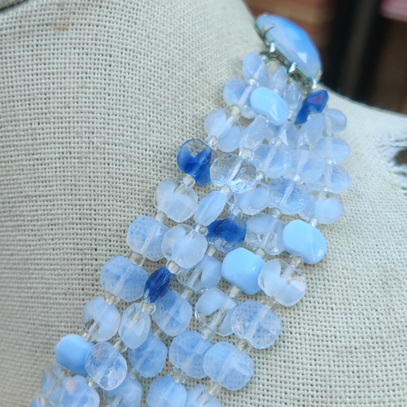Vintage Western Germany Blue Givre Glass Necklace - Picture 9 of 10